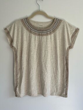 purejill Embroidered Neutral Cream Boho Cap Sleeve Women’s Top Small